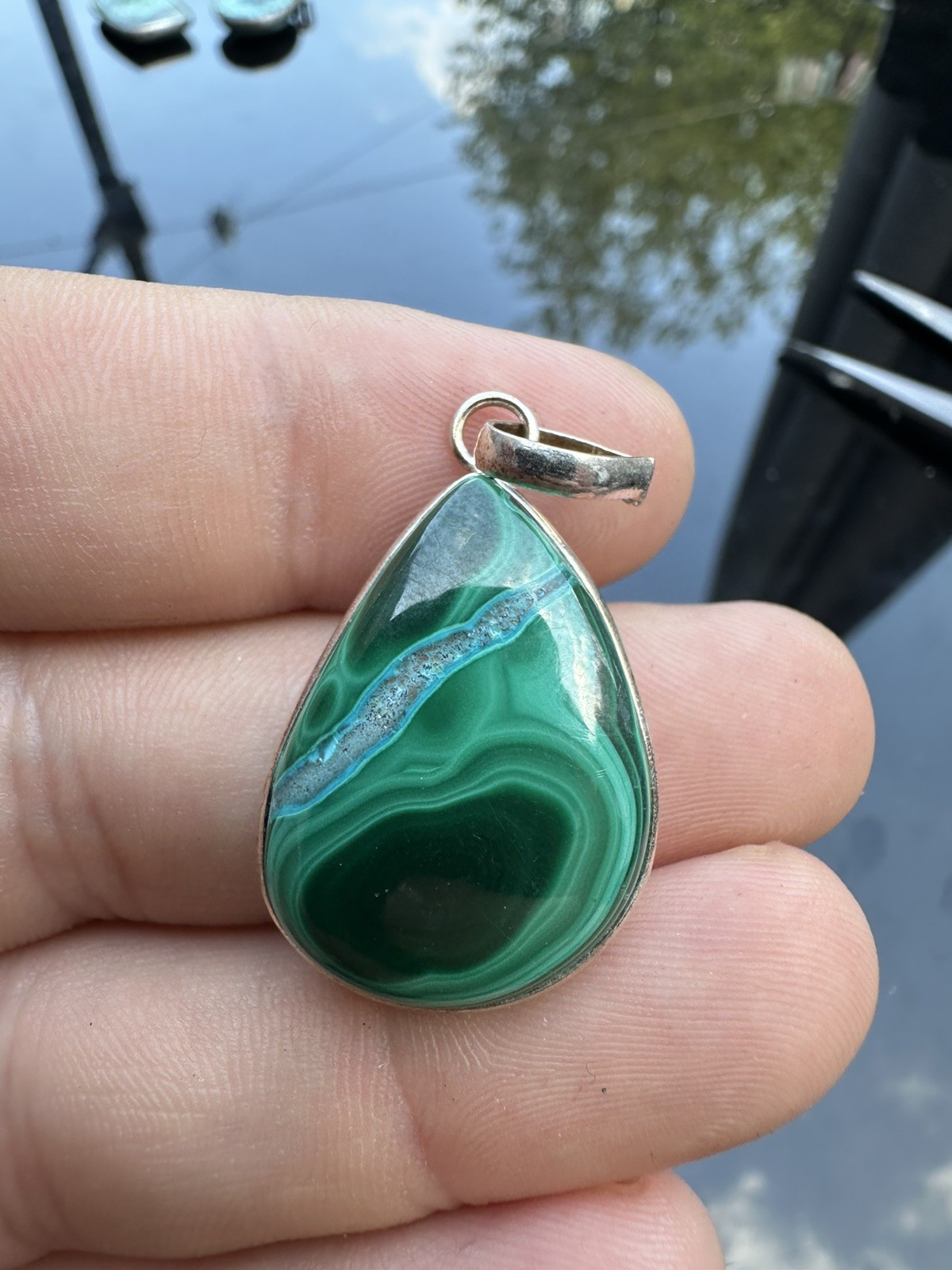 Malachite Chrysocolla 925 Sterling Silver Pendant Natural C3