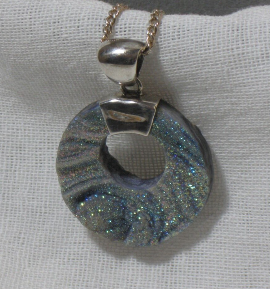 Reversible, Double Sided STARBORN Druzy Geode Quartz Pendant with Sterling Chain