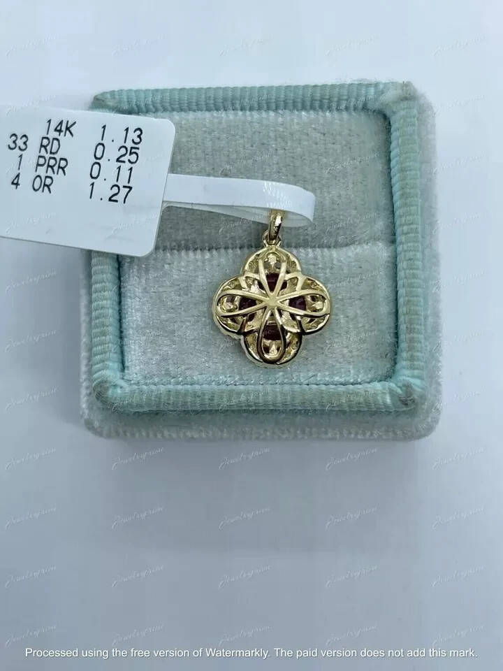 2Ct Oval Cut Lab-Created Red Ruby Clover Shape Pendant 14k Yellow Gold Finish