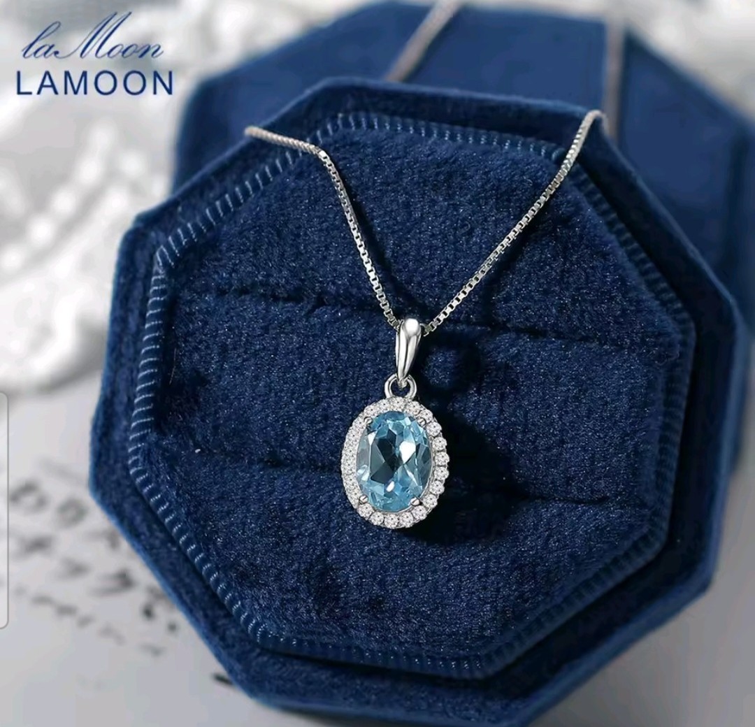 925 Sterling Silver NATURAL Blue Topaz Pendant Necklace PEN66