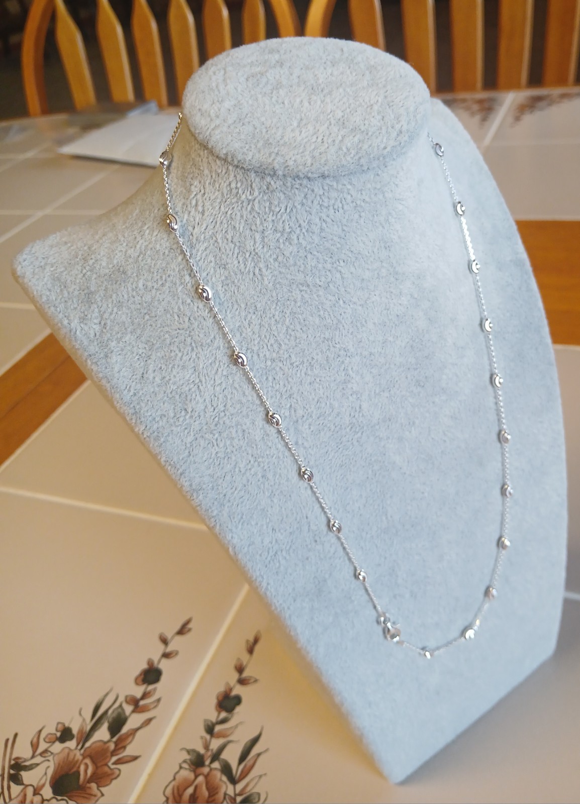 20″ Sterling Silver Station Oval Moon Cut Chain 3mm Moons 4.5 Grams 925 Italy