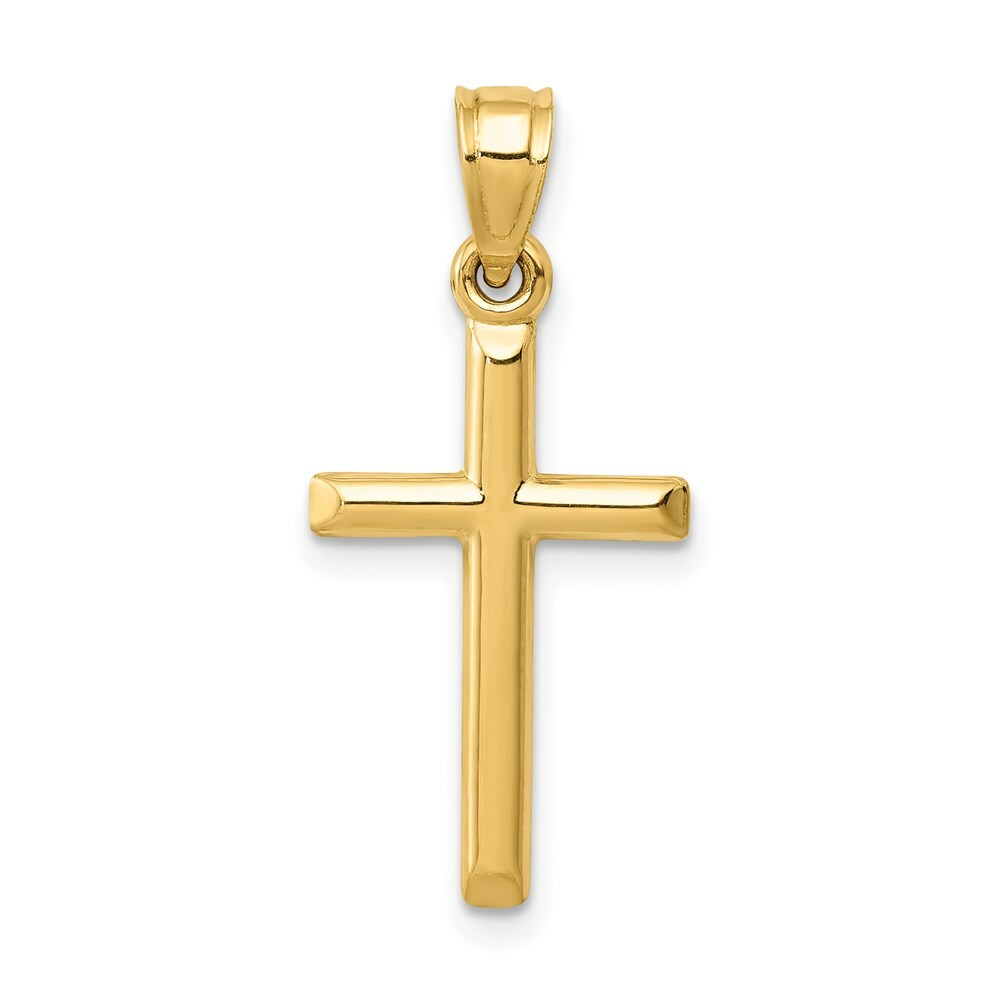 Real 14kt Yellow Gold Polished Hollow Cross Pendant