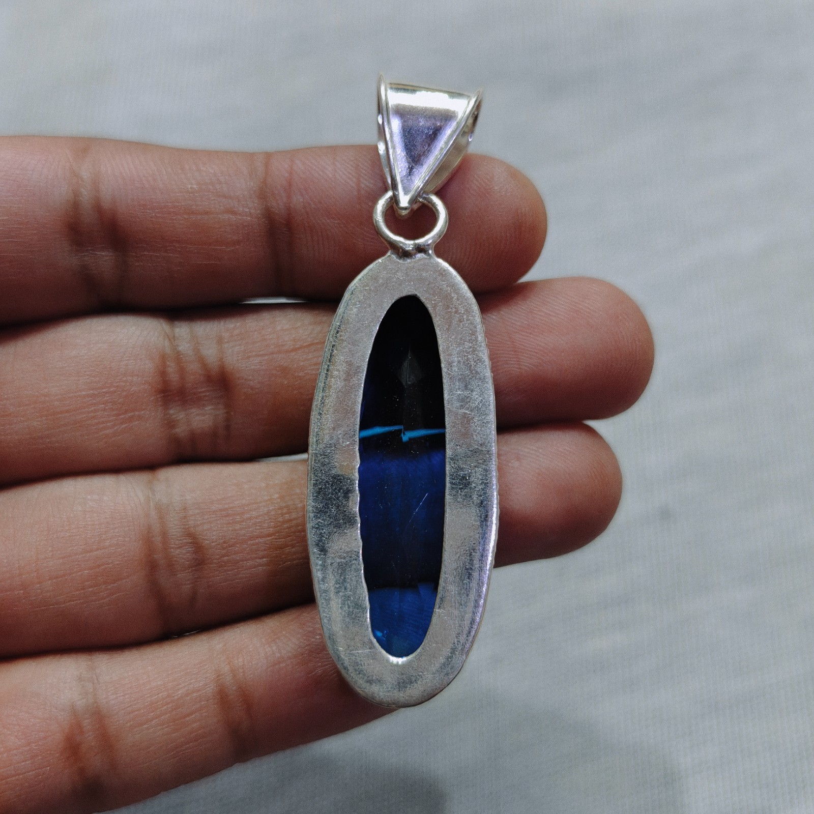 Natural Blue Tanzanite Quartz Pendant 925 Sterling Silver Handmade Gemstone Jewe