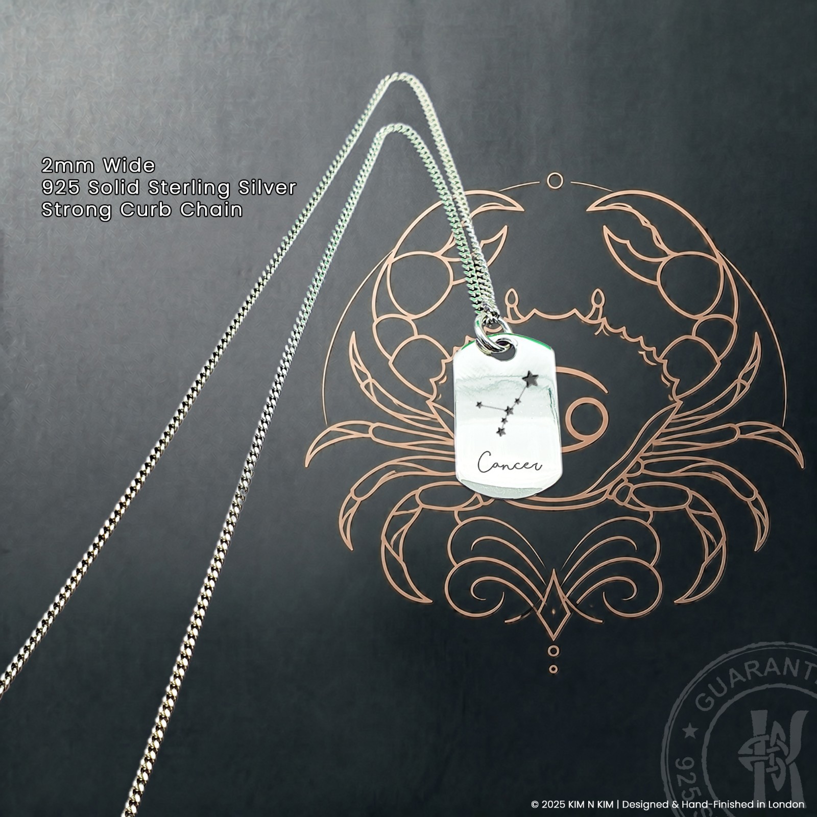 Cancer Necklace for Him – Personalised Sterling Silver Gift for June & July