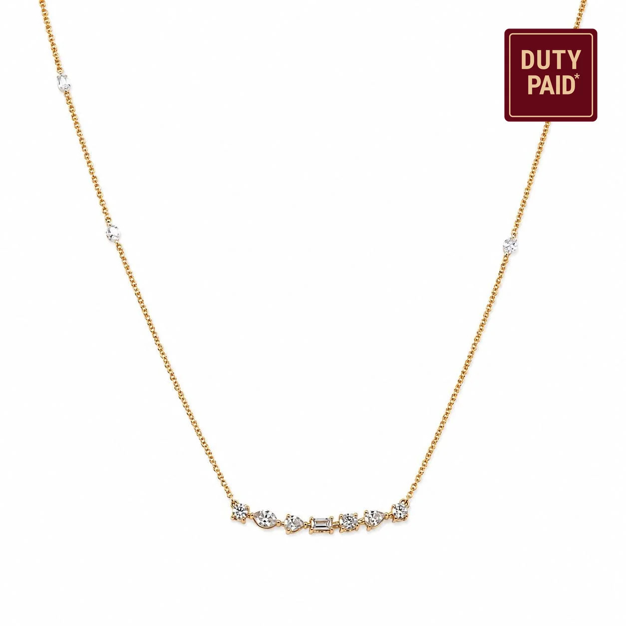 0.35 ct Natural Diamond Bar necklace 14K Solid Gold Station bezel setting Dainty