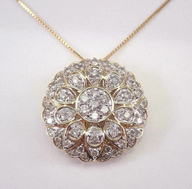 4K Yellow Gold Finish 2.00Ct Round Cut VVS/ D Diamond Cluster Pendant Necklace