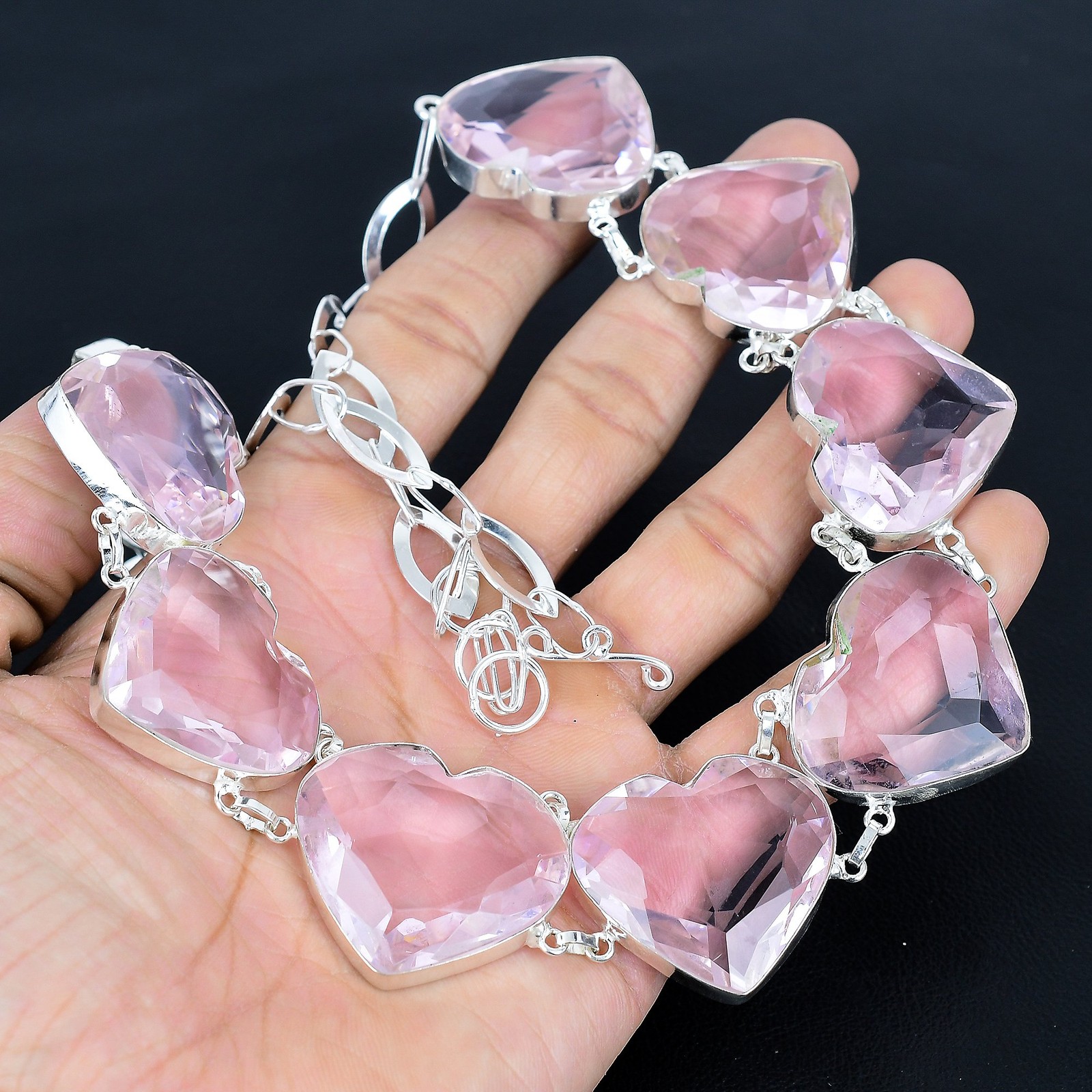 Pink Kunzite 925 Sterling Silver Heart Gemstone Jewelry Necklace 18″ AA 1473