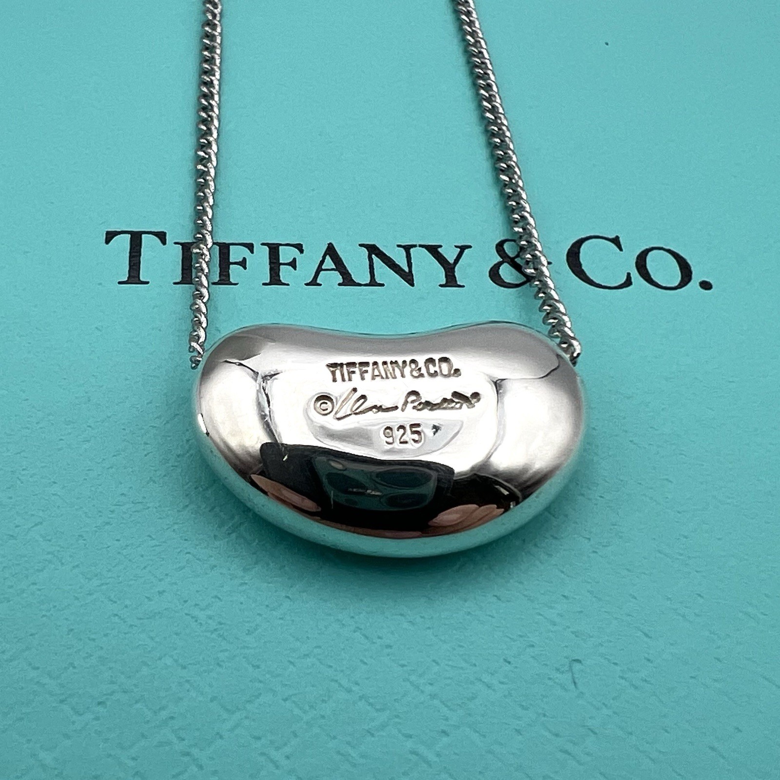 Tiffany & Co. Elsa Peretti Large Bean Pendant Necklace Sterling Silver 925 Box