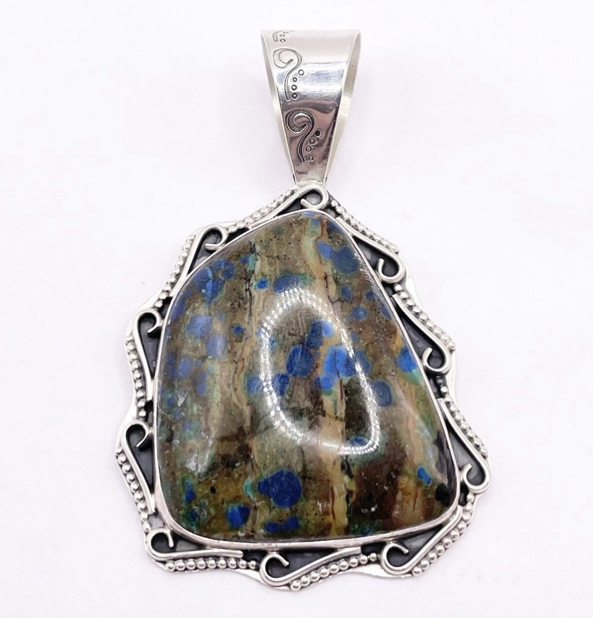 925 Sterling Silver Azurite gemstone Freeform Pendant Jay King signed
