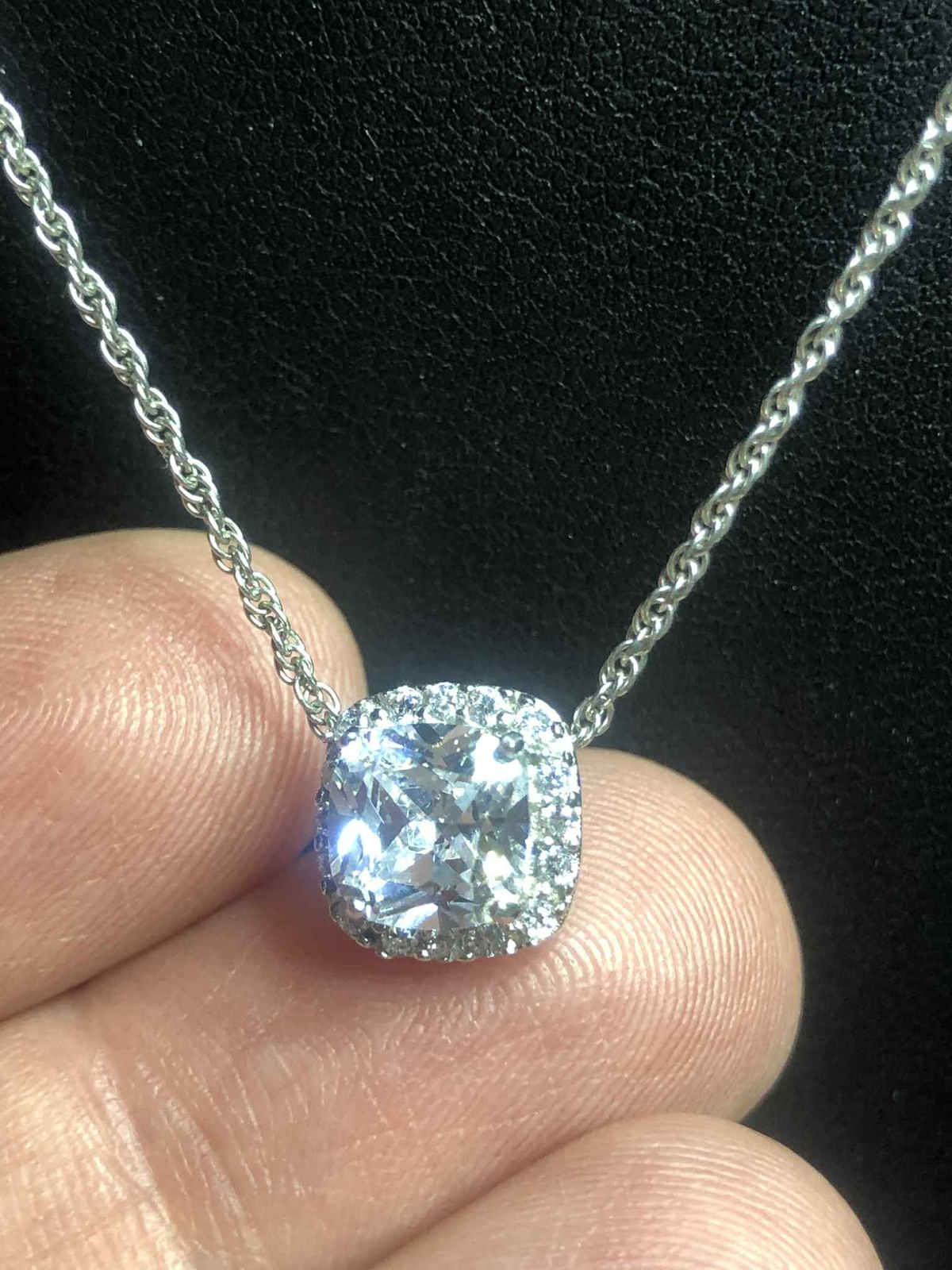 5273 Sterling silver 925 ATI CZ halo slider Pendant 18″ Necklace 3.4 grams