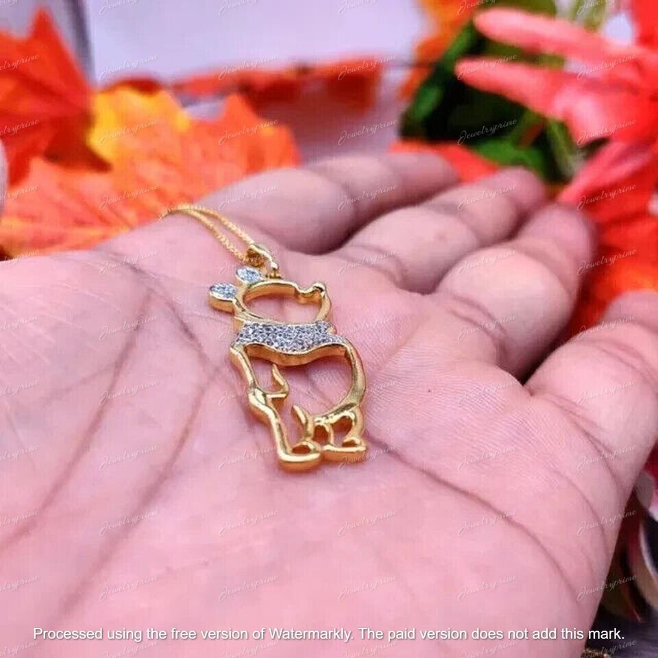 3Ct Round Cut Lab Created Diamond Winnie The Pooh Pendant 14K Yellow Gold Finish
