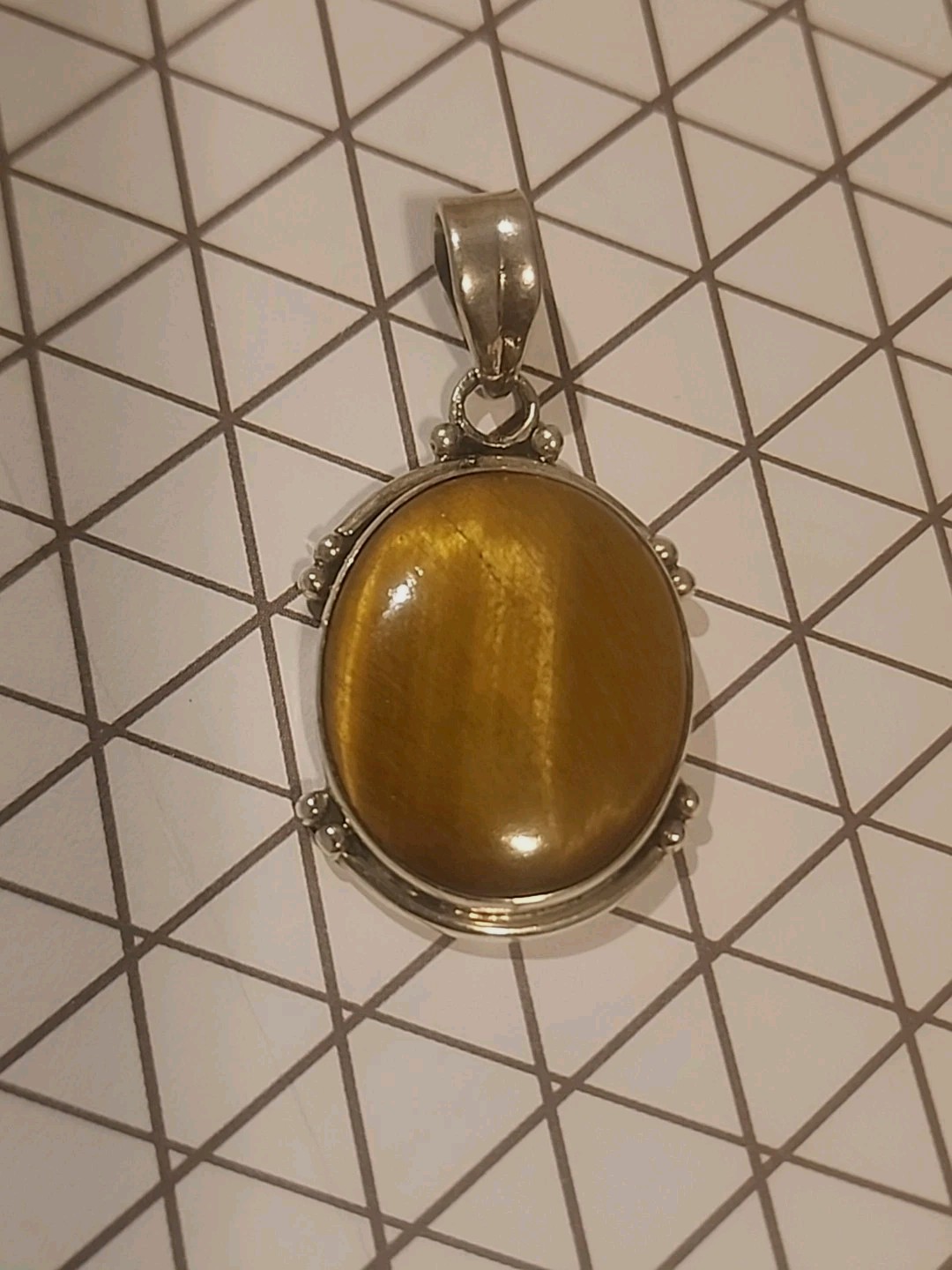 Natural Golden Tiger’s Eye Gemstone Cabochon Pendant in 925 Sterling Silver