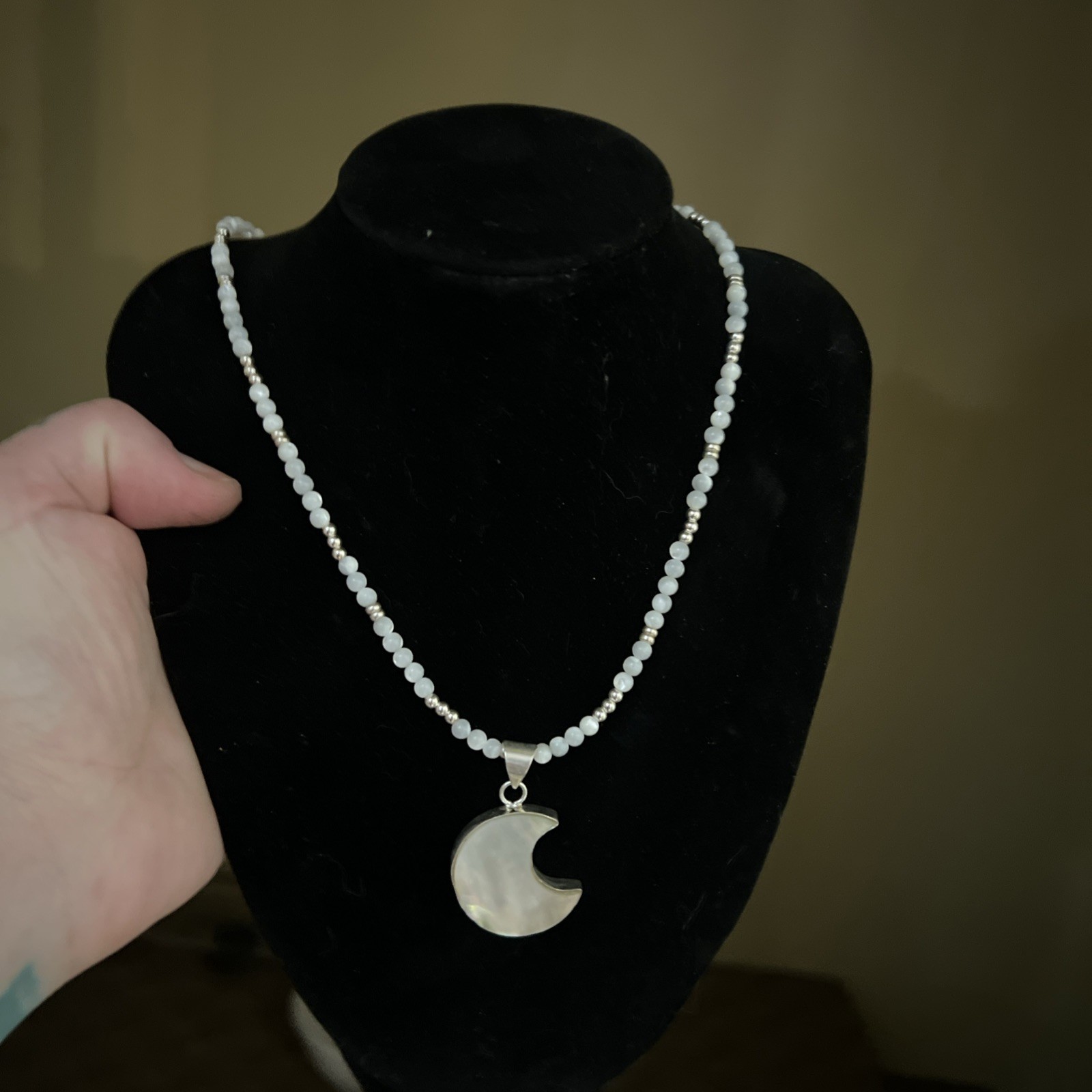 Mother Of Pearl And Sterling Silver Necklace 18 Inch With 2 Inch Extender