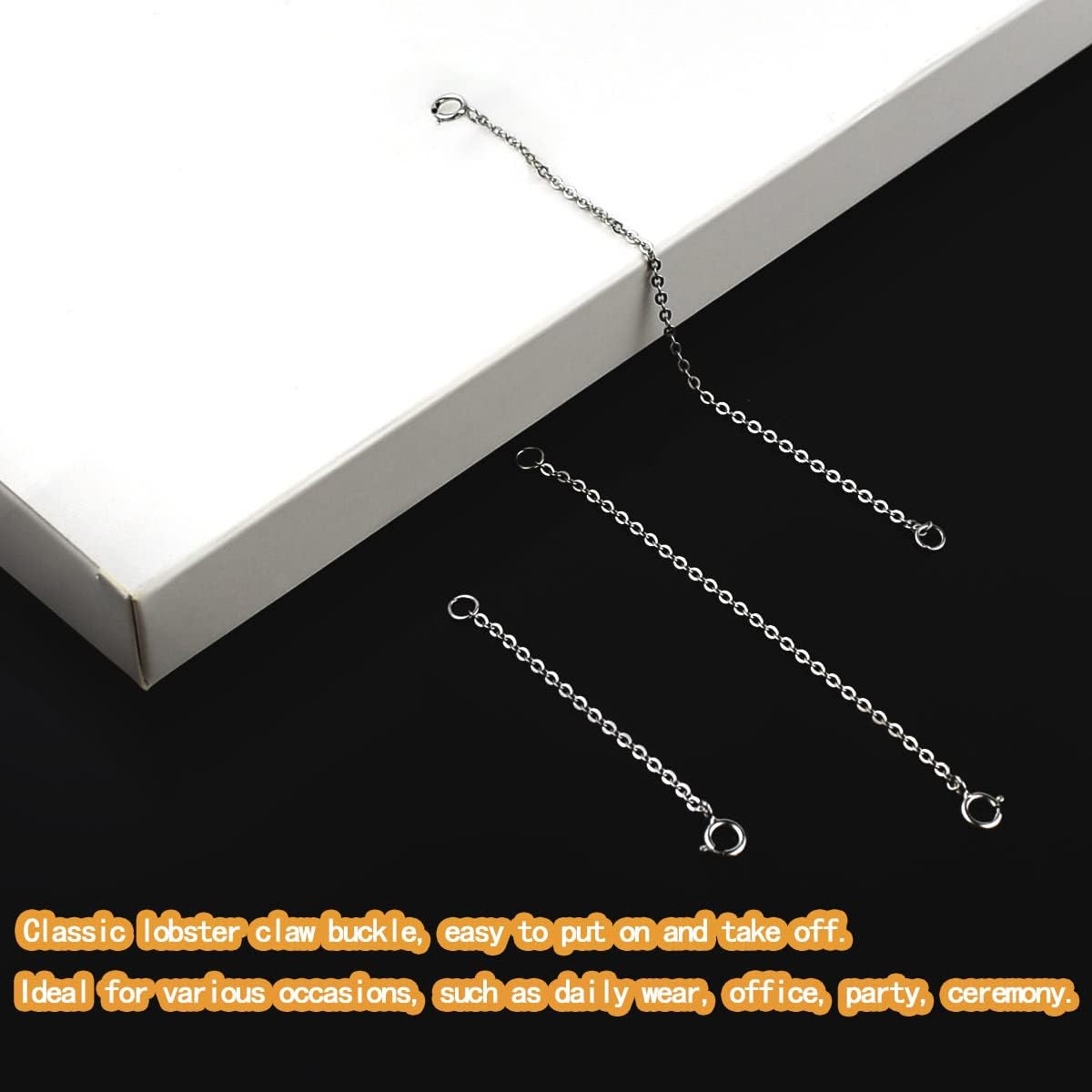 3 Pieces 925 Sterling Silver Necklace Extenders Necklace Extension Chain for Wom
