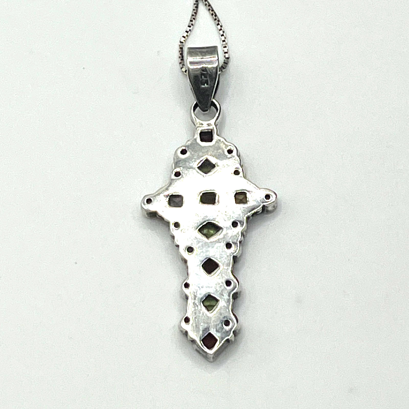 Cross Pendant Necklace Multi Gemstone Peridot Garnet Citrine VTG Sterling 925