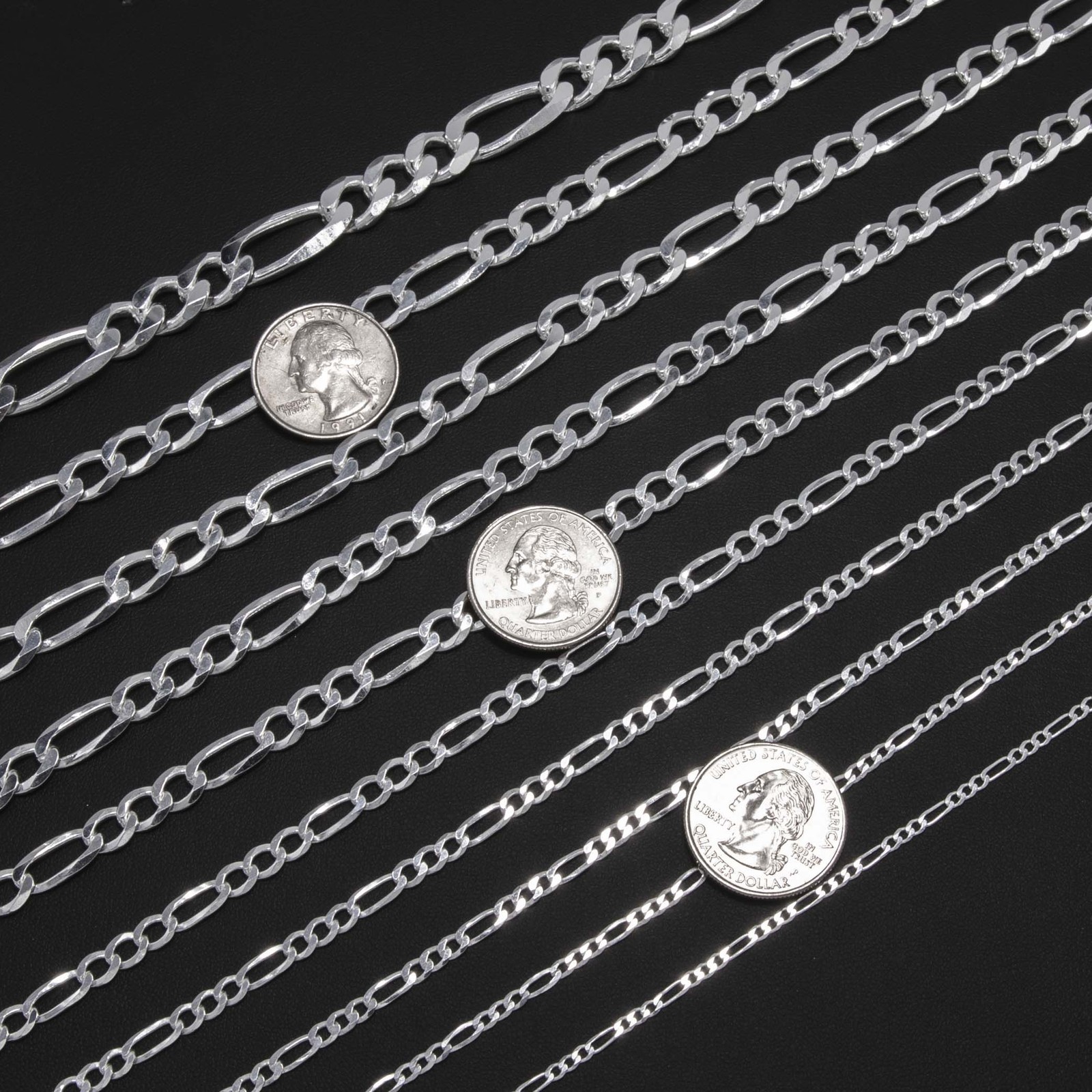 Shiny Figaro Chain Solid Sterling Silver 925 Italy All Sizes