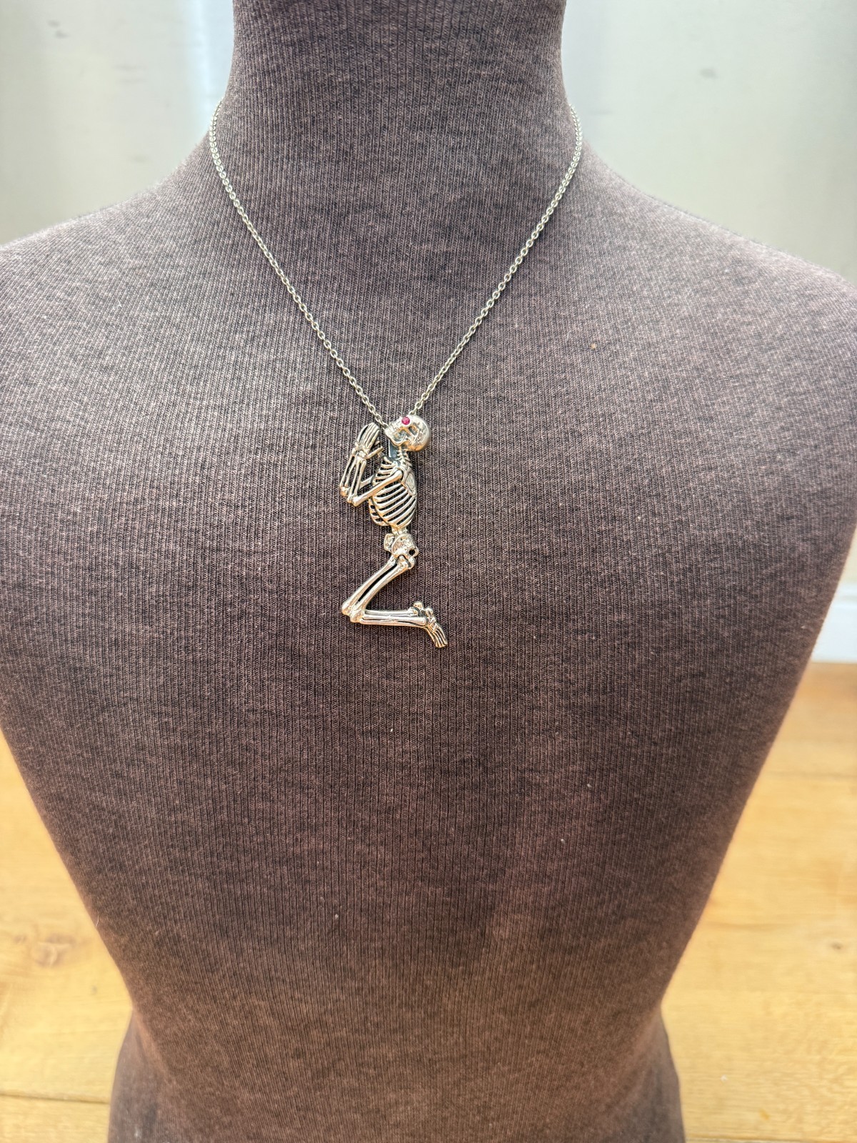 Sterling Silver Skeleton Pendant 60mm & Chain 40cm