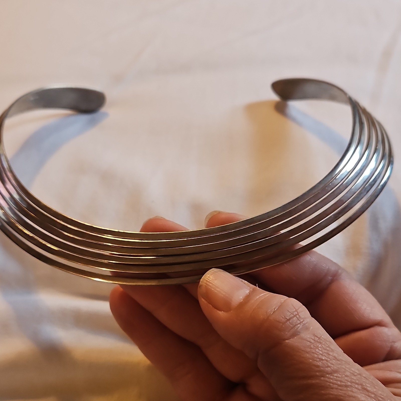 Silver Multi-Strand Metal Collar Necklace, No Stone, Pre-Owned
