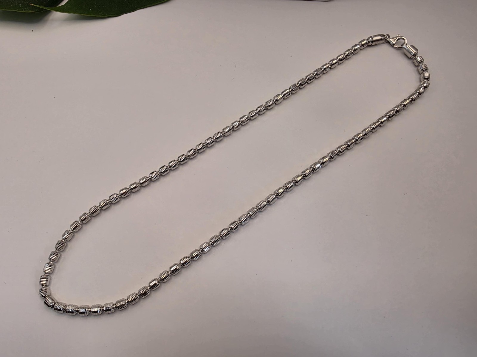 Sterling Silver Diamond Cut Drum Bead Chain Necklace — 4.8mm 22 Inch 925