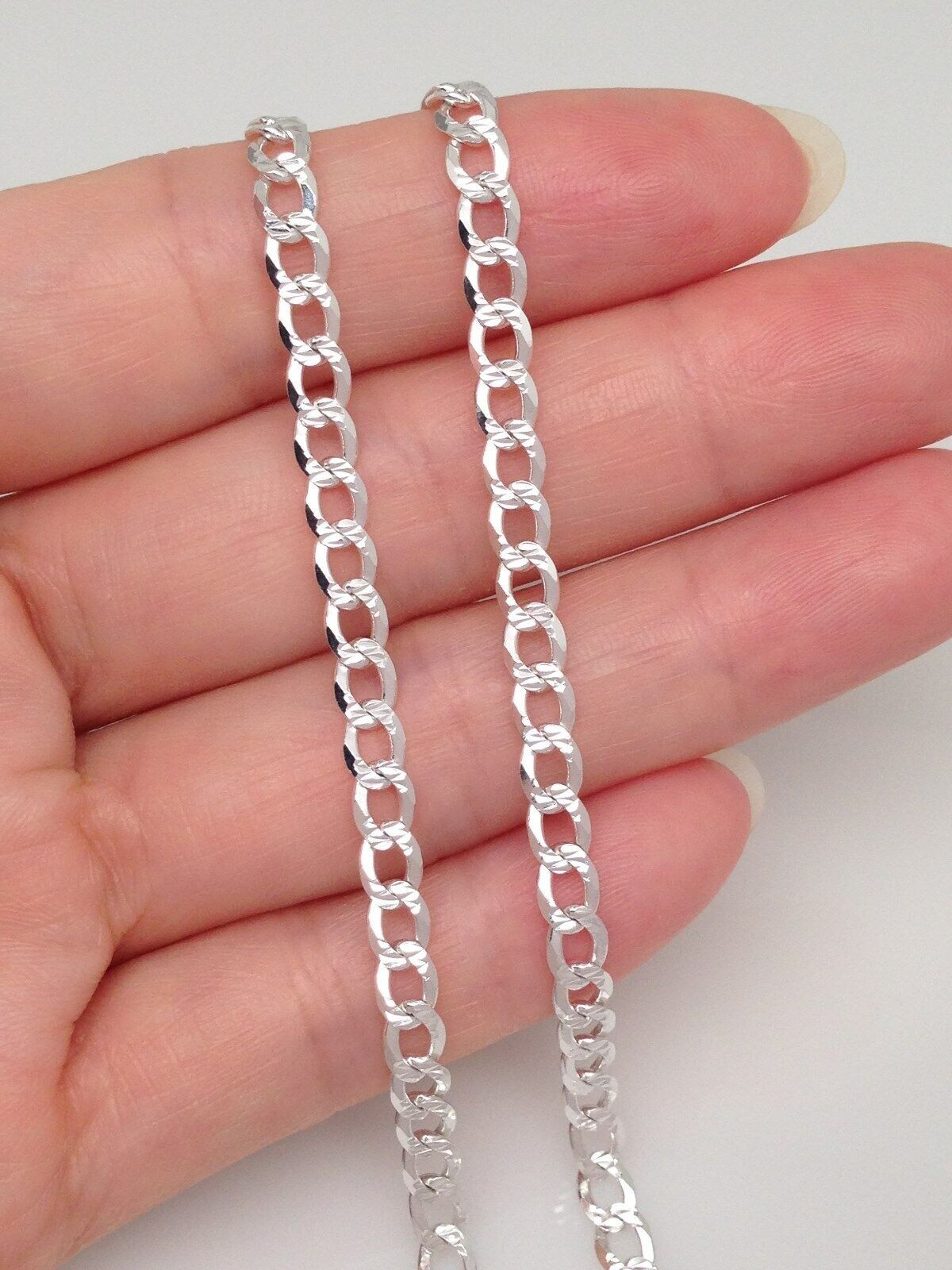 Solid Sterling Silver 925 Cuban Curb Link Chain Necklace Men Women 24″ 4mm