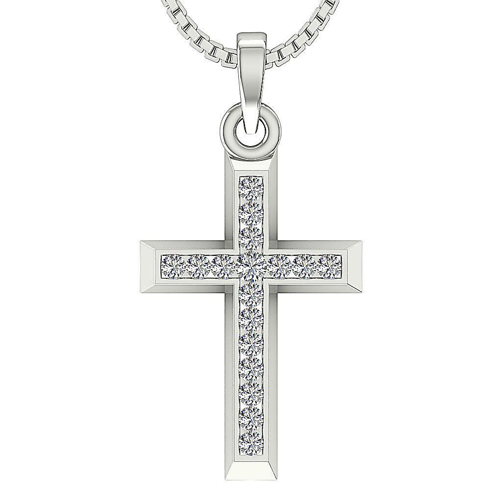 14K White Yellow Rose Gold Cross Pendant Necklace VS1 E 0.55 Ct Natural Diamond