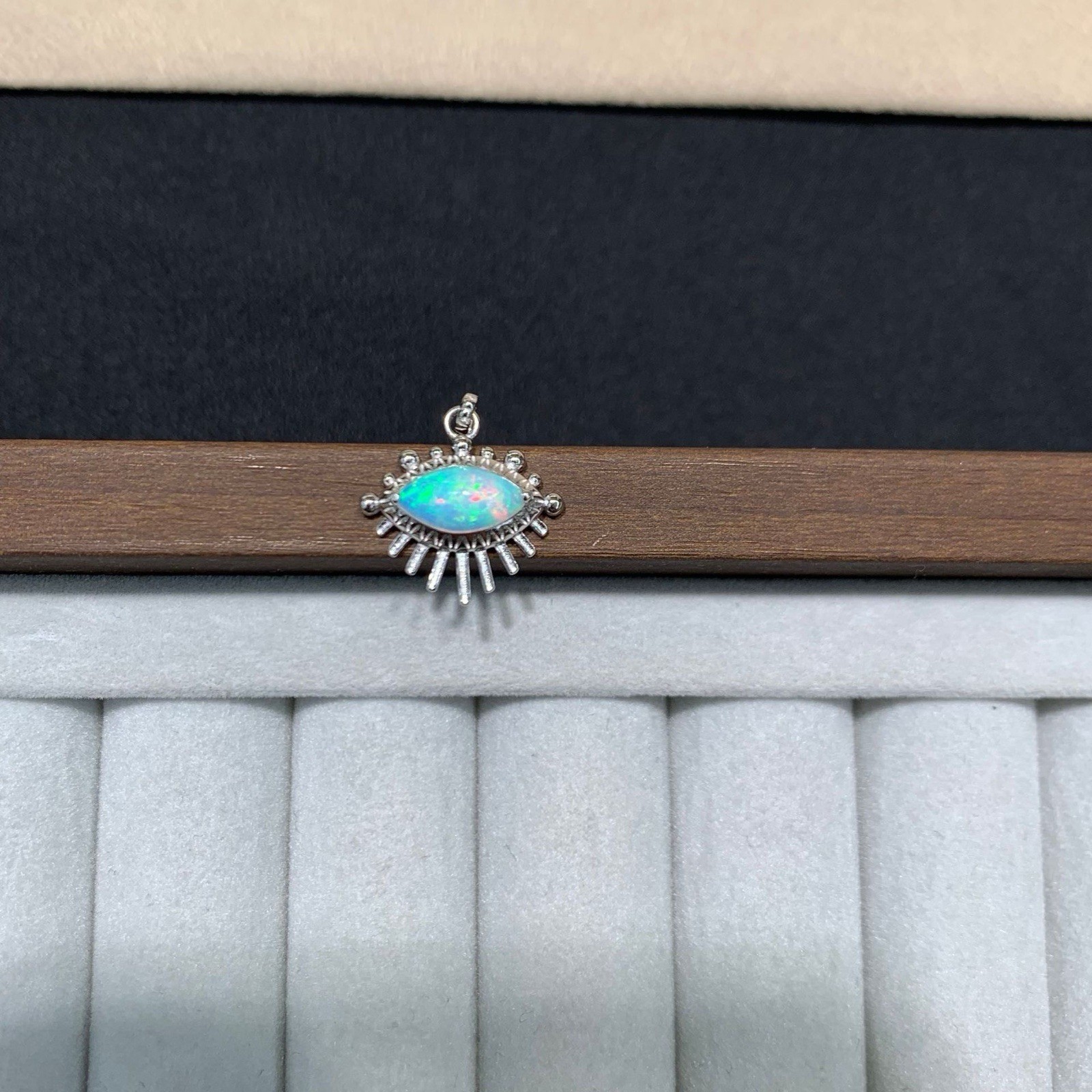 Australian 925 Sterling Silver Opal Sunburst Evil Eye Pendant