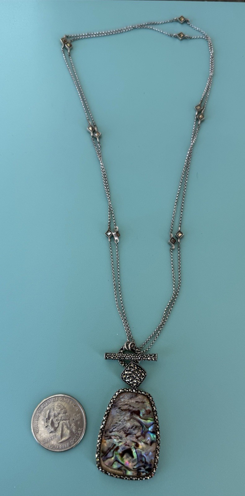 Judith Jack Silver 925 Abalone and Marcasite double strand necklace