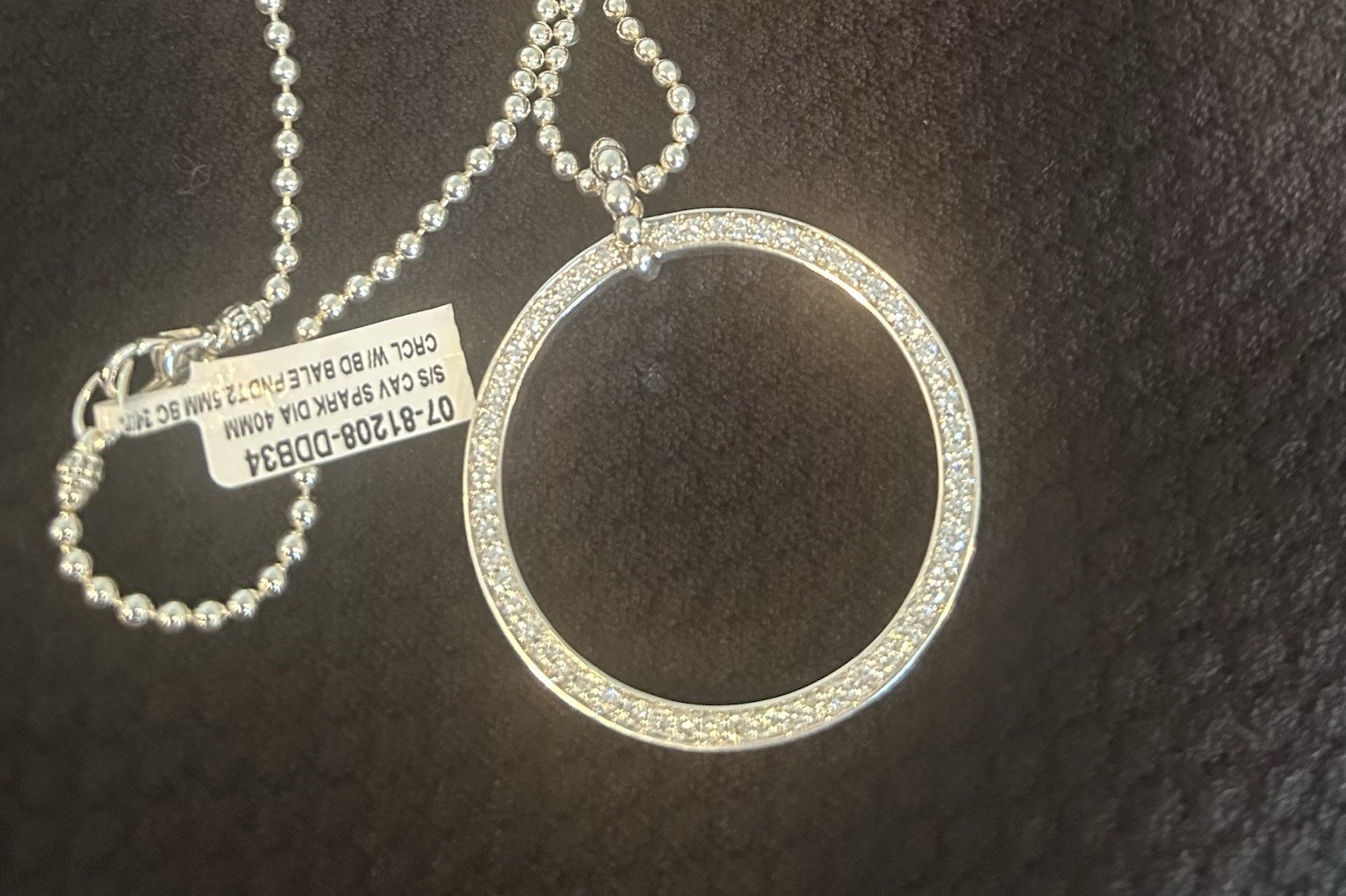 LAGOS Caviar Spark 925 Sterling Silver Pavé Diamond Circle Pendant Retail $4,400