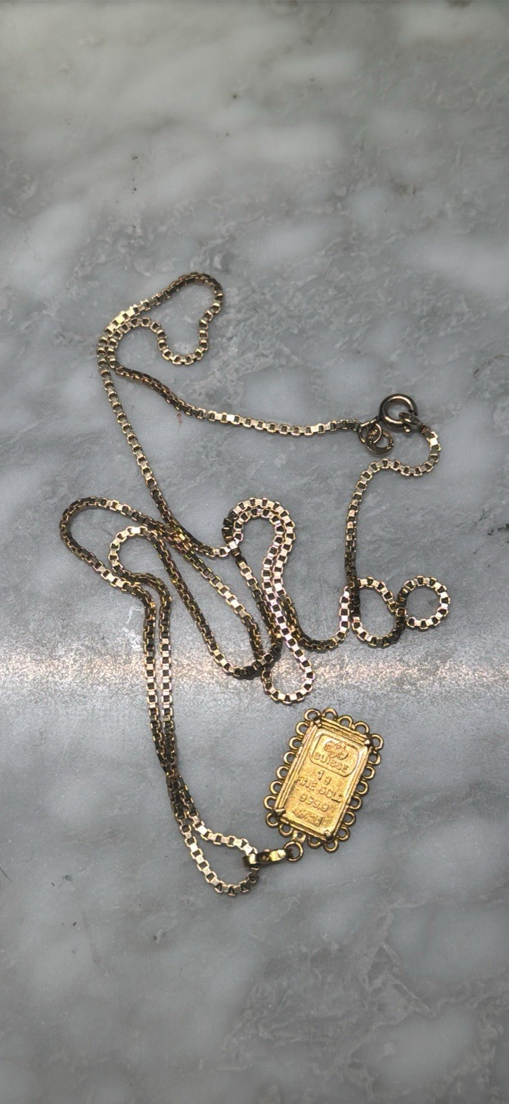 24K PAMP Suisse 1g Fine Gold with 18K Pendant with 14K Box Chain