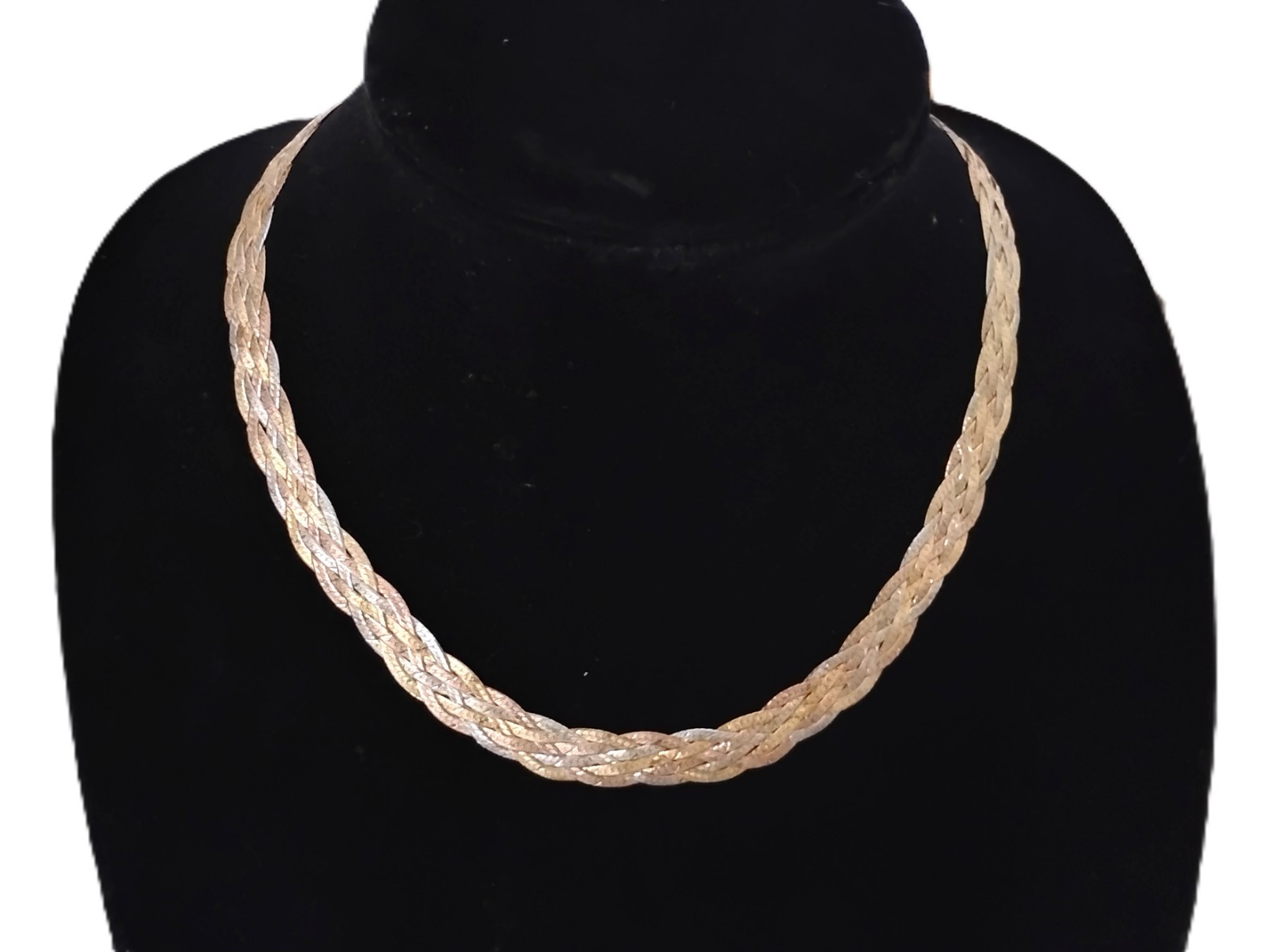 Vior 925 Silver Italy Braided Tri-Color Herringbone Necklace, 19.78 grams