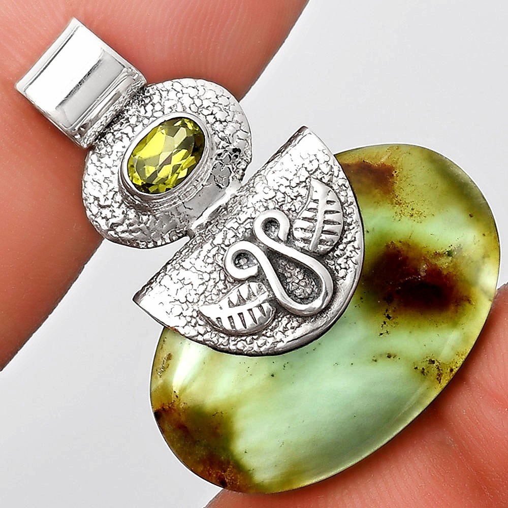 Natural Boulder Chrysoprase & Peridot 925 Sterling Silver Pendant Jewelry P-1545