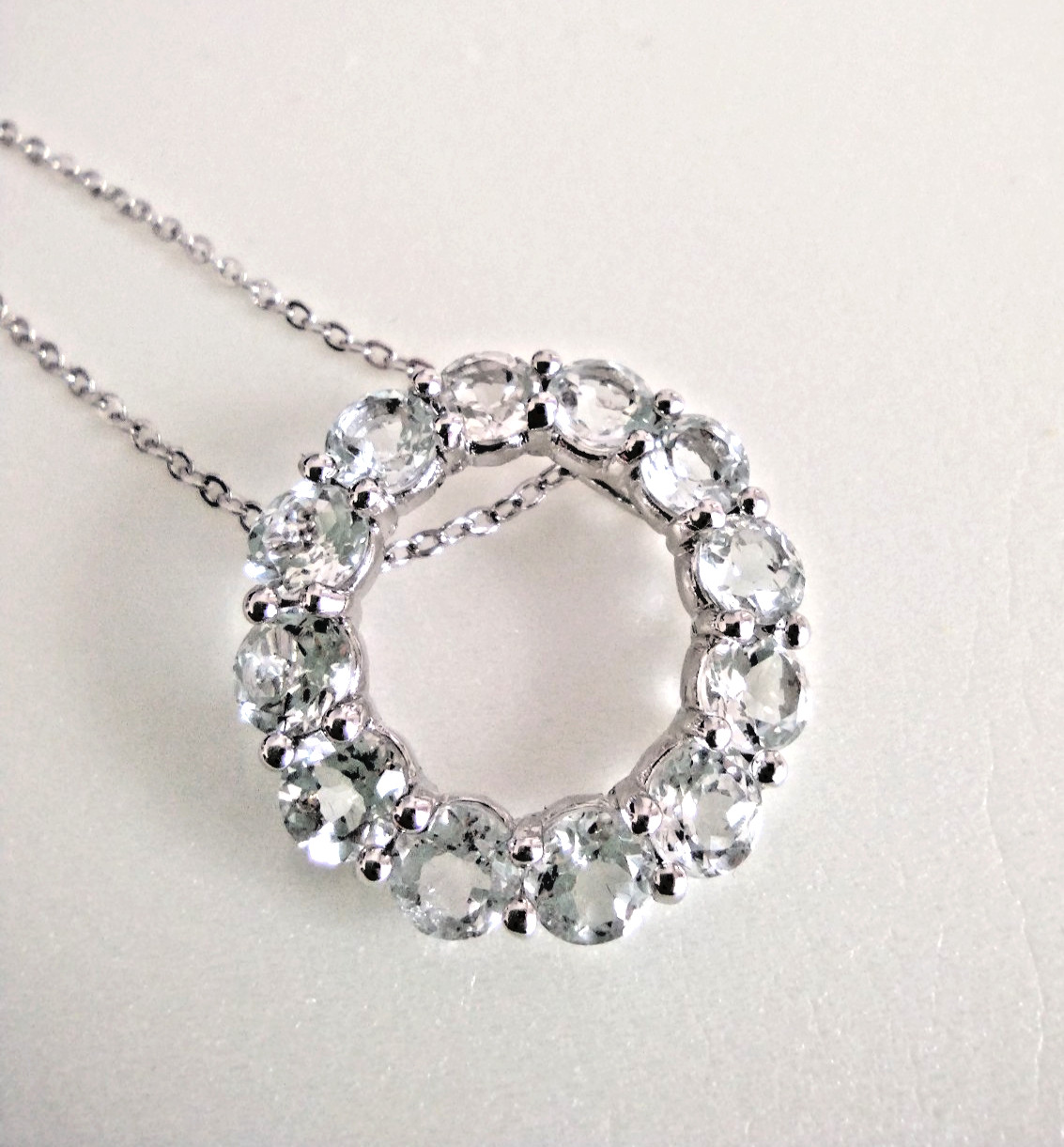 Vintage Sim Diamond White Topaz Circle Necklace Gem Tested in Box Silver Tone