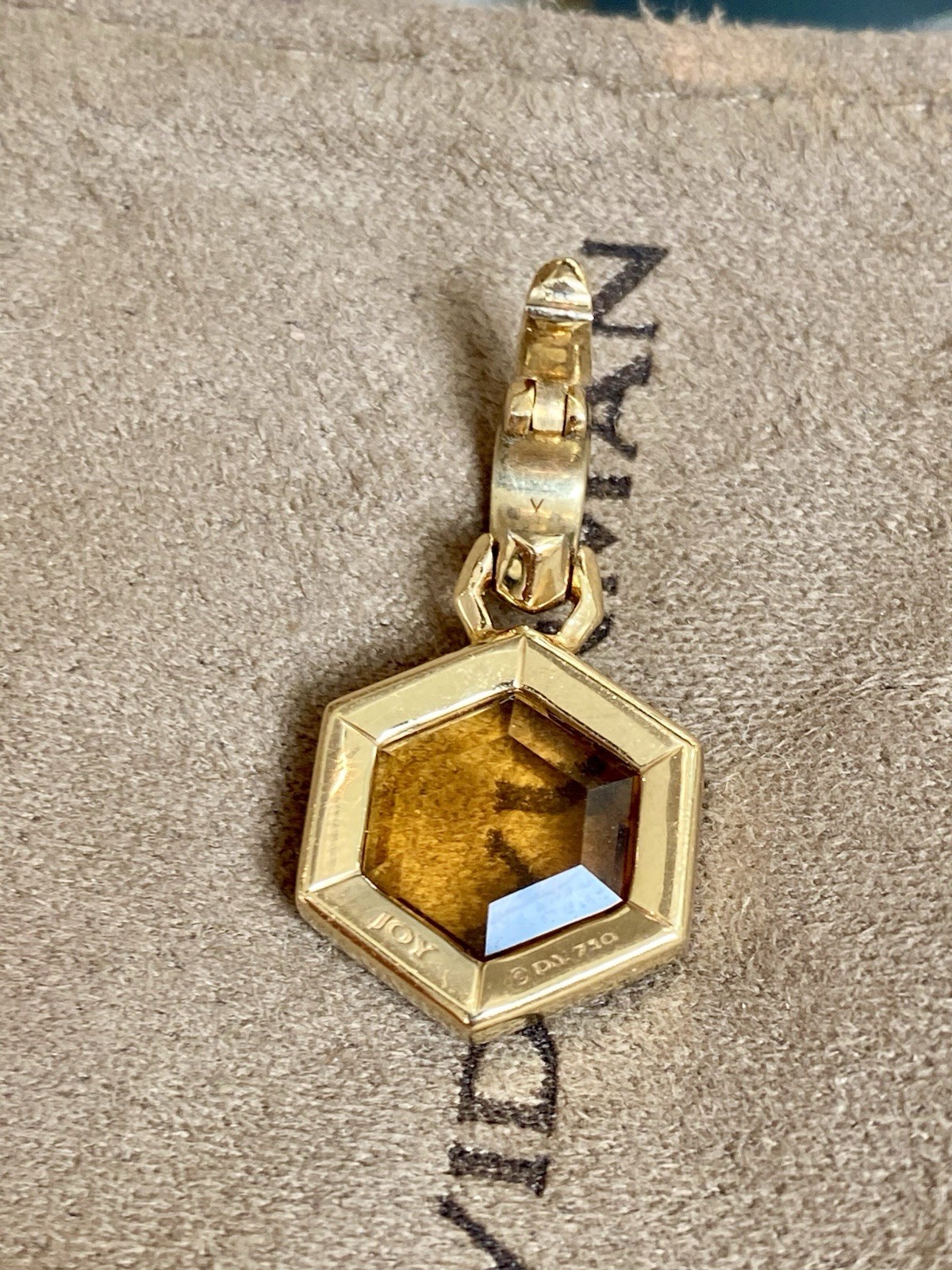 David Yurman 18k Yellow Gold Citrine Hexagon Amulet Enhancer Pendant 1” $2K