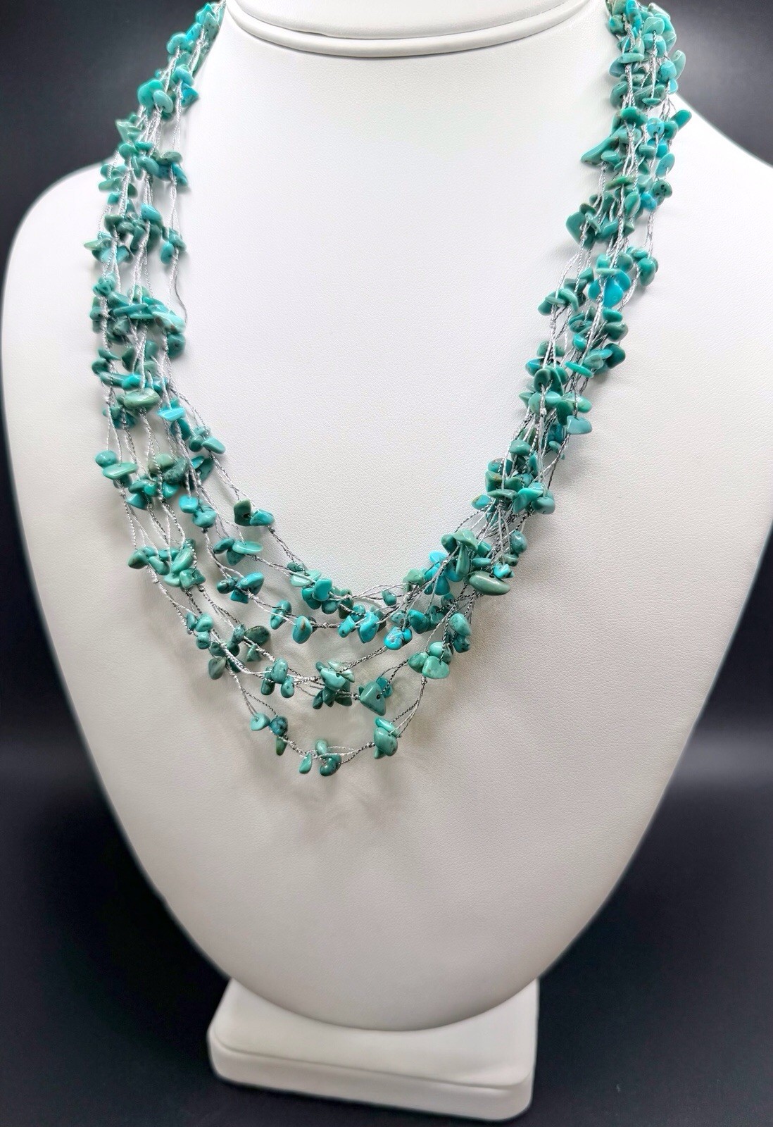 LUCAS LAMETH LUC Turquoise Beaded Multi-strand Necklace 925 Sterling Silver