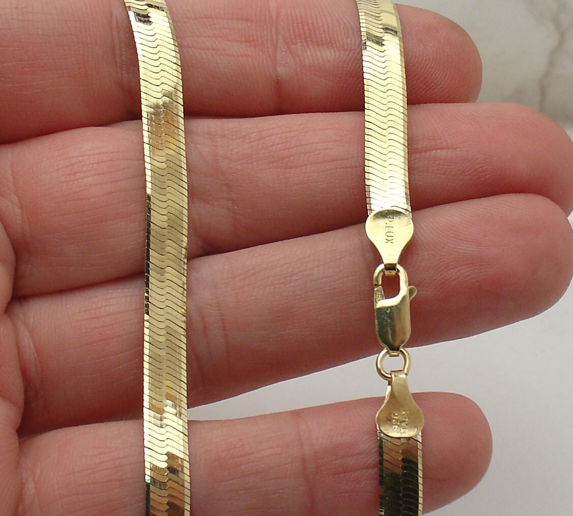 Reversible Herringbone Chain Necklace 14K Yellow Gold Plated Two-tone Silver