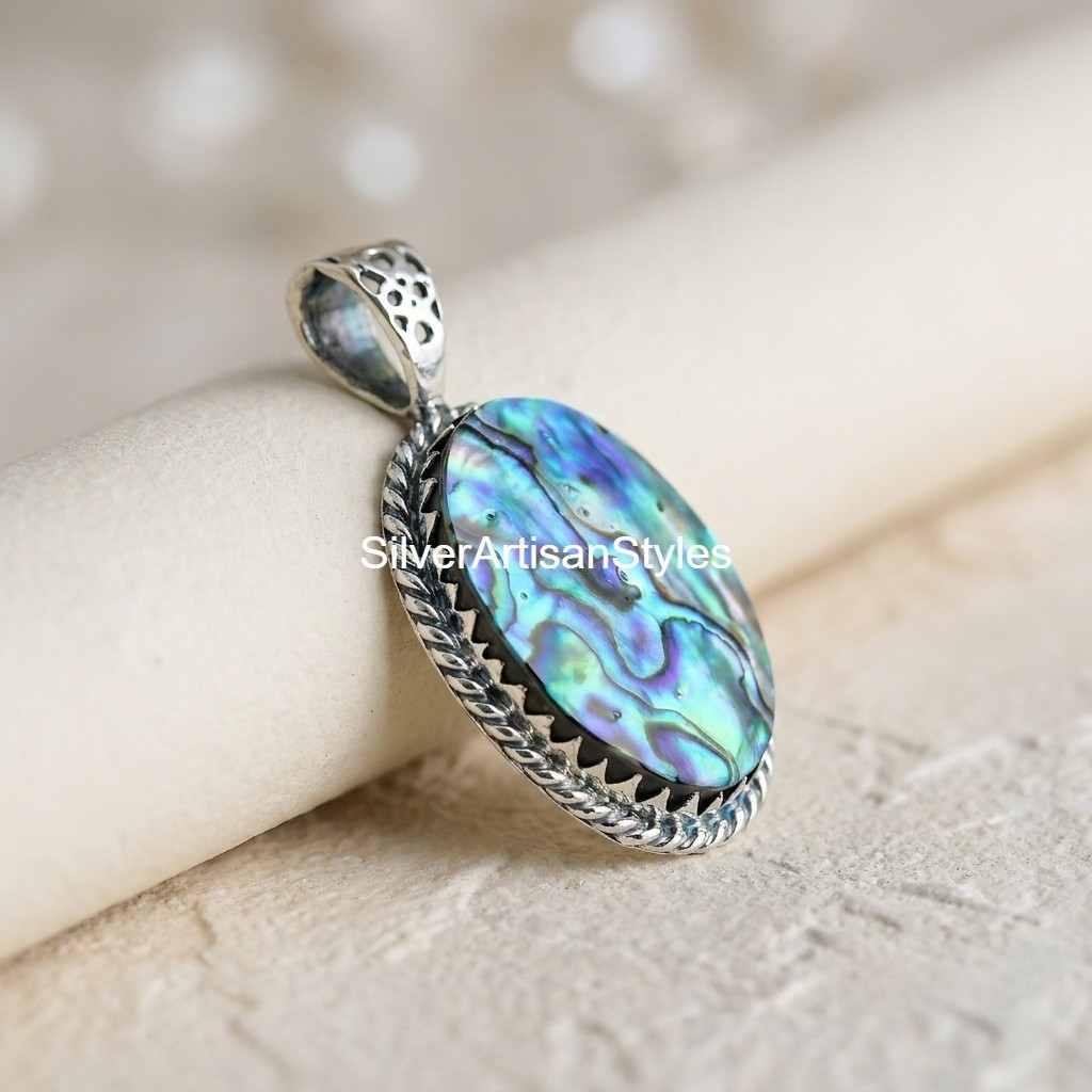 Abalone Shell Gemstone Handmade 925 Sterling Silver Jewelry Pendant For Gifts