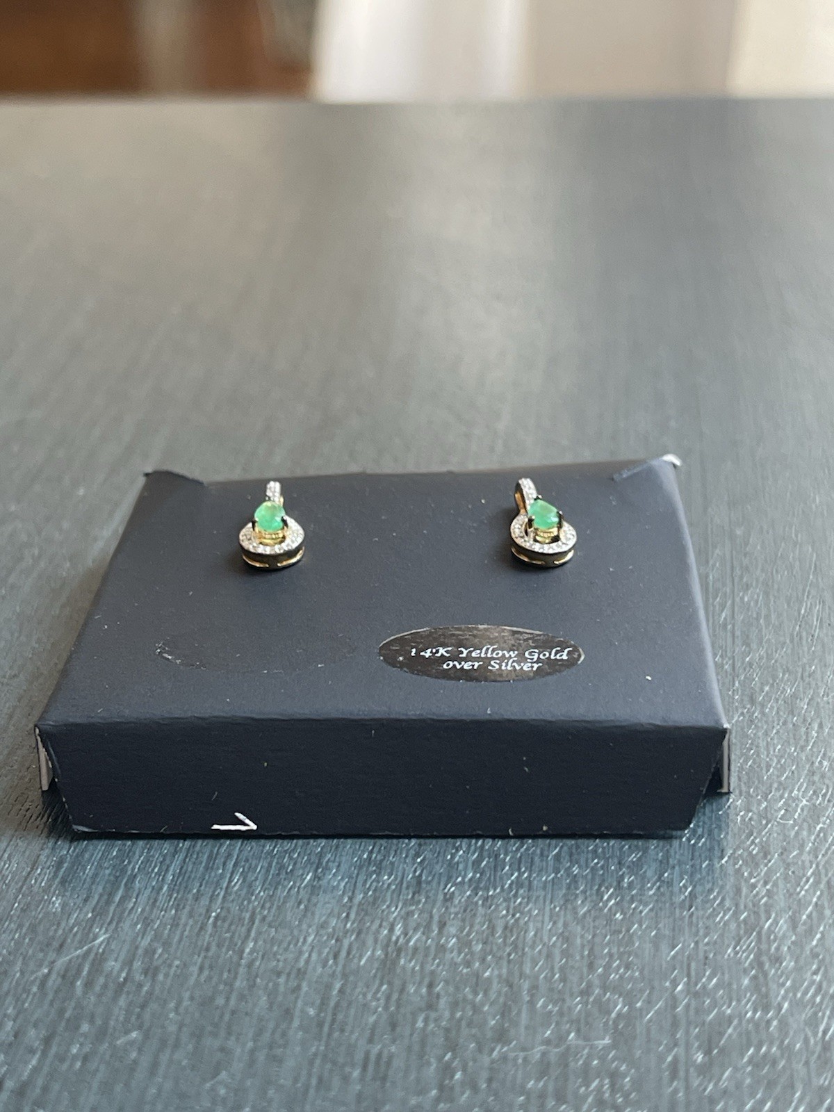 Macy’s Gemstone Diamond Green Emerald Earrings – 14K YG Plated – May Birthstone
