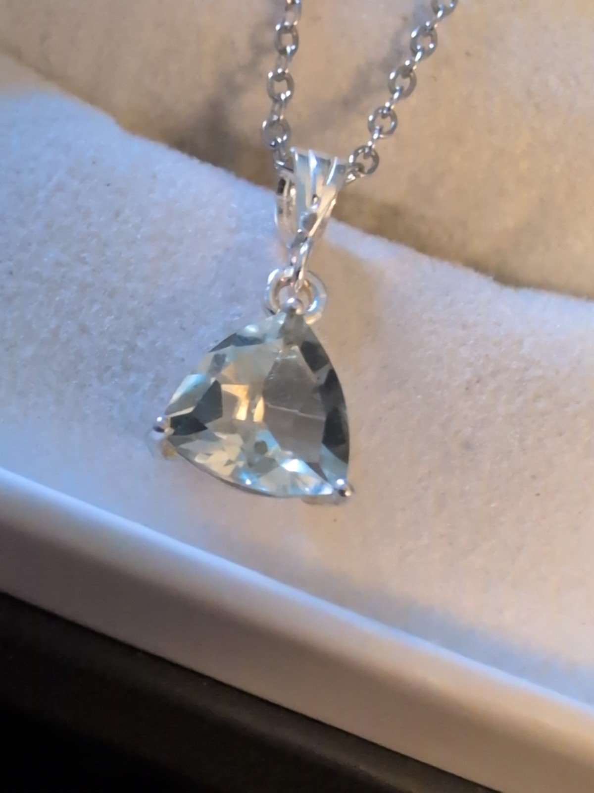Sterling 925 Necklace Pendant 2.5CT Trillion Cut Aquamarine Loupe Clean Custom