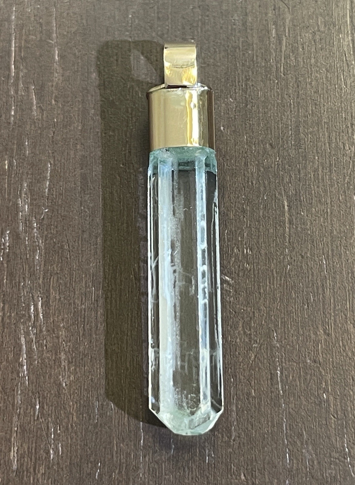 14K Solid Gold GLOWING Green- Blue Natural Aquamarine Gemstone Crystal Amulet!