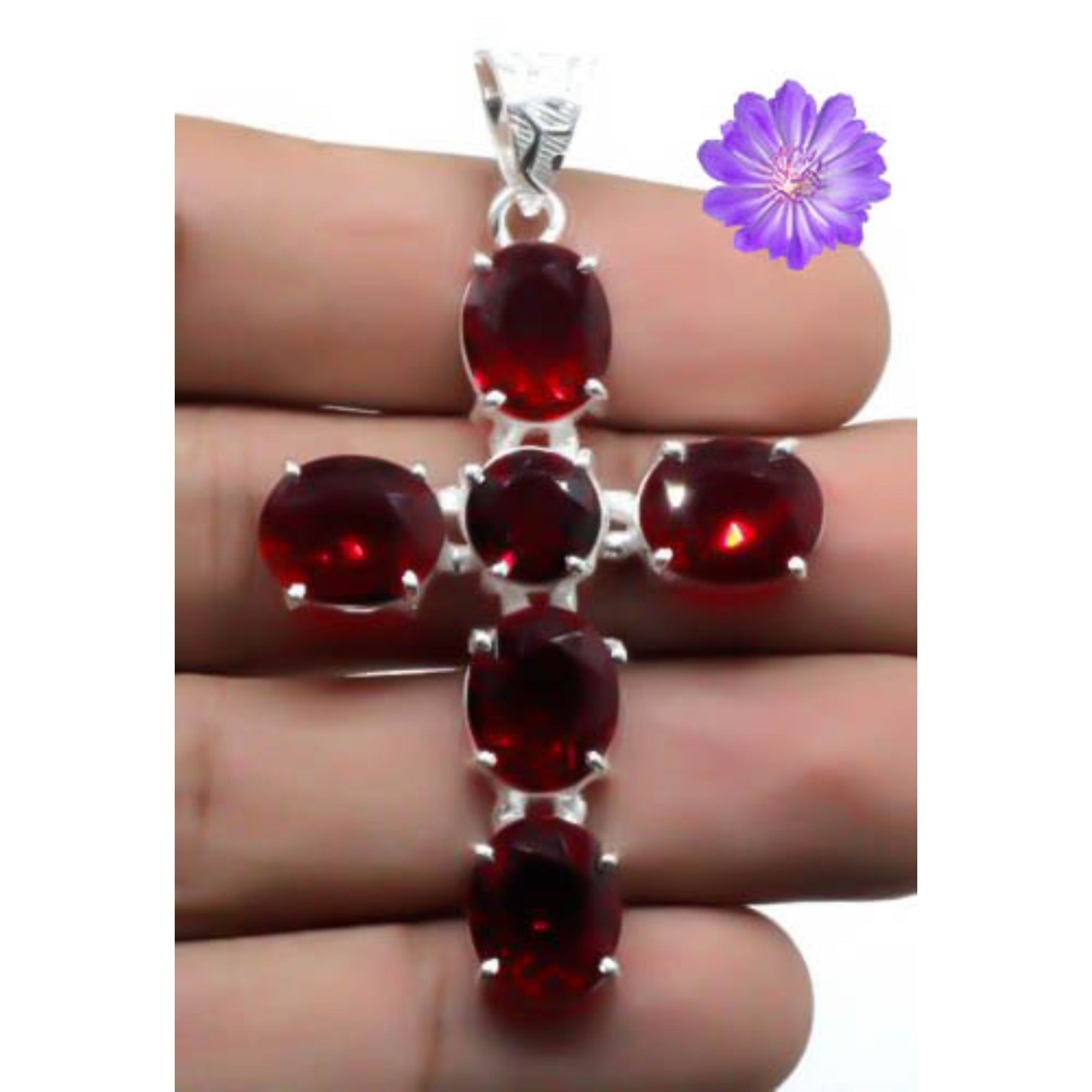 Red Garnet Gemstone 925 Sterling Silver Pendant Handmade Jewelry Gift For Her
