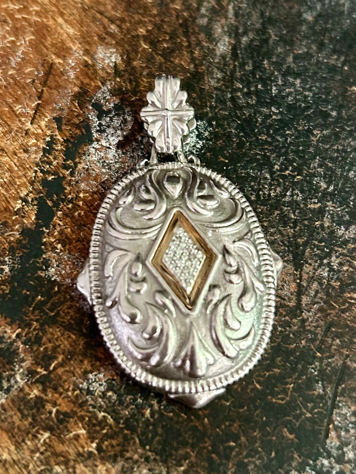 GORGEOUS MEXICO STERLING, 14k GOLD AND DIAMOND HEAVY PENDANT 24gr