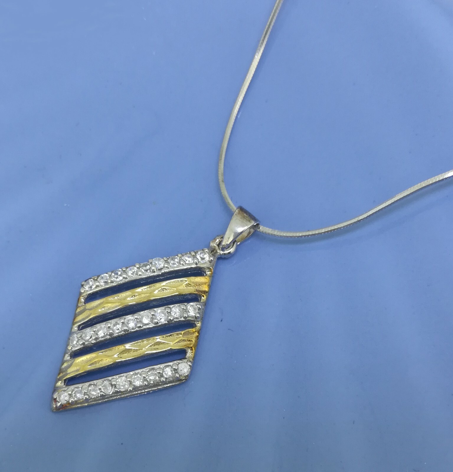 Elegant Genuine Solid 925 Sterling Silver 2 Tone CZ Pendant N-A880