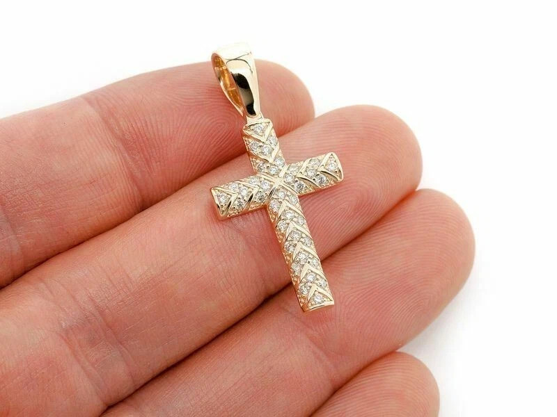 1.2 ct Created VVS1 Diamond Cross Pendant With Free Chain 14K Yellow Gold Over
