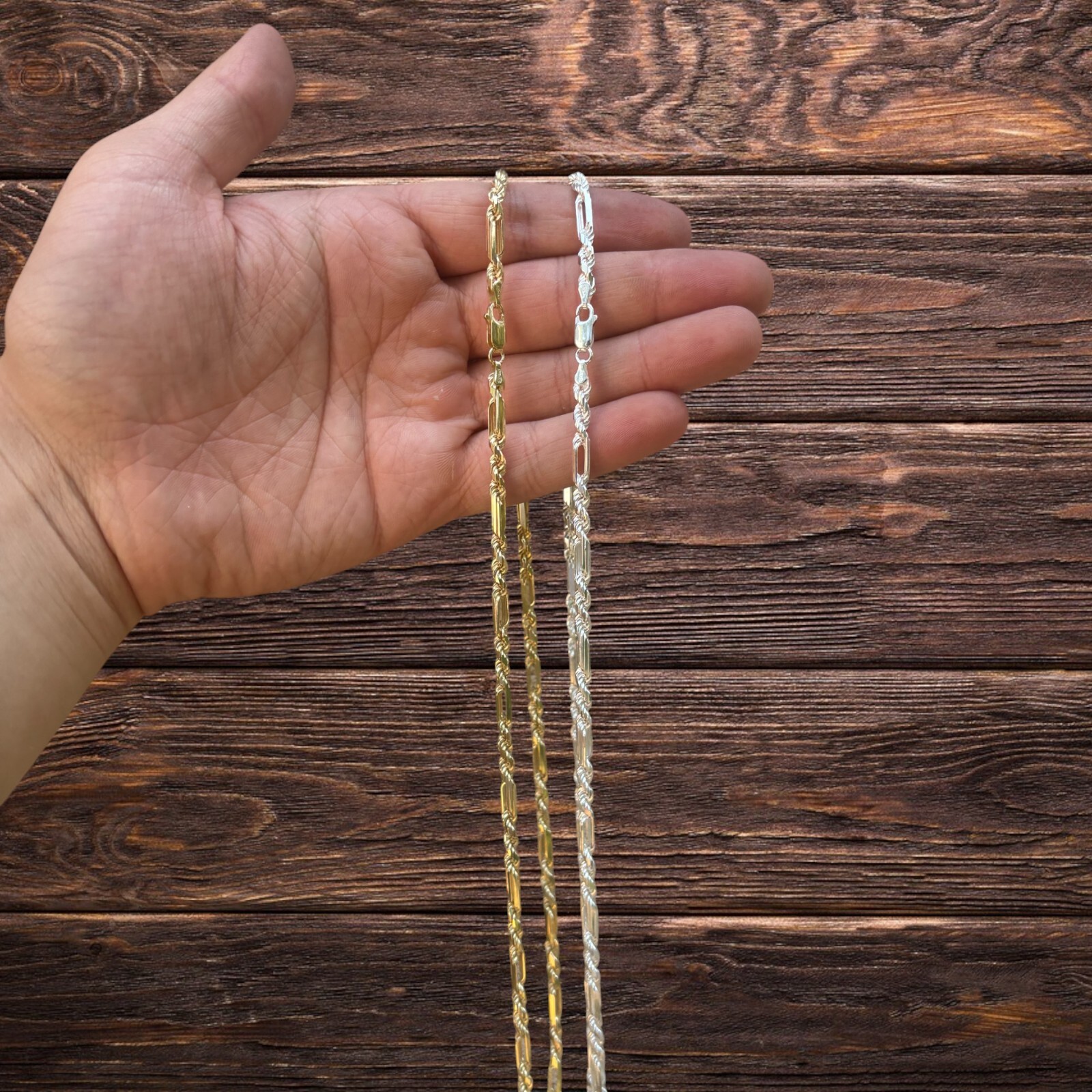 4mm Figarope Chain Necklace – Real Solid 925 Sterling Silver Or 14k Gold Vermeil