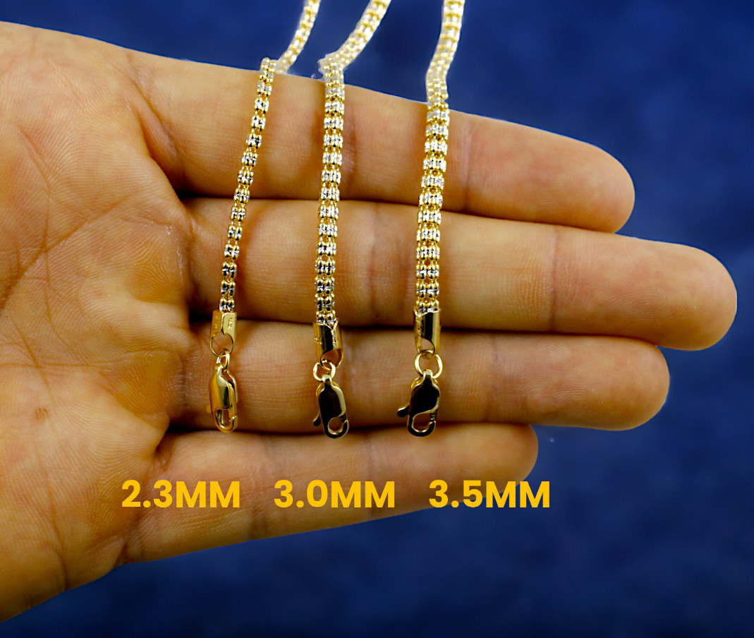 14K Yellow Gold SOLID Ice Link Pave Necklace Bracelet Chain Gold 2mm-5mm 7″-30″
