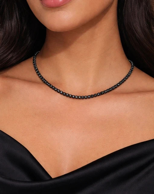 12Ct Round Cut Lab Created Black Diamond Tennis Necklace 14k White Gold Plated