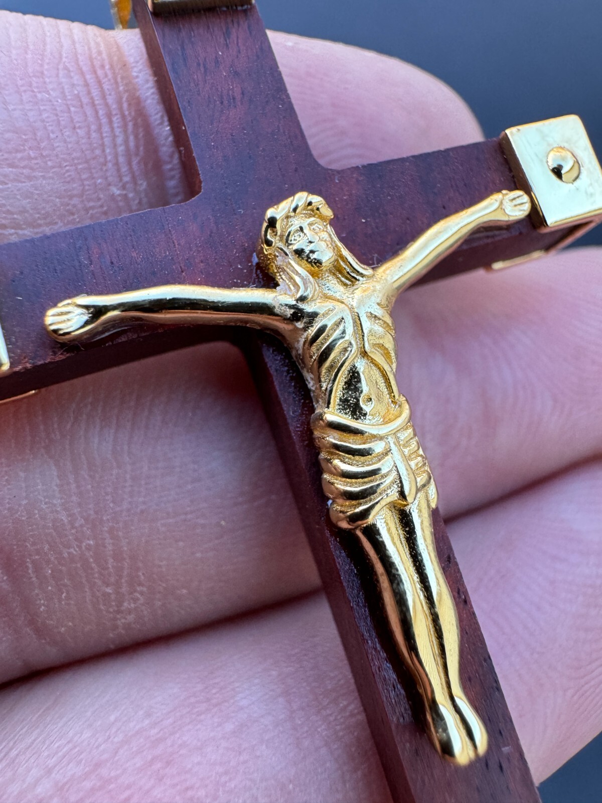 Plain Real 925 Silver & Natural Wood Jesus Cross Pendant Necklace ITALY Handmade