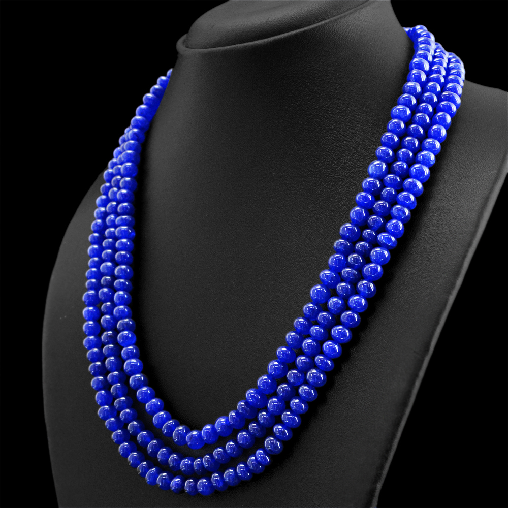 480.00 CTS ENHANCED SAPPHIRE 3 STRAND ROUND SHAPE BEADS NECKLACE (RS)