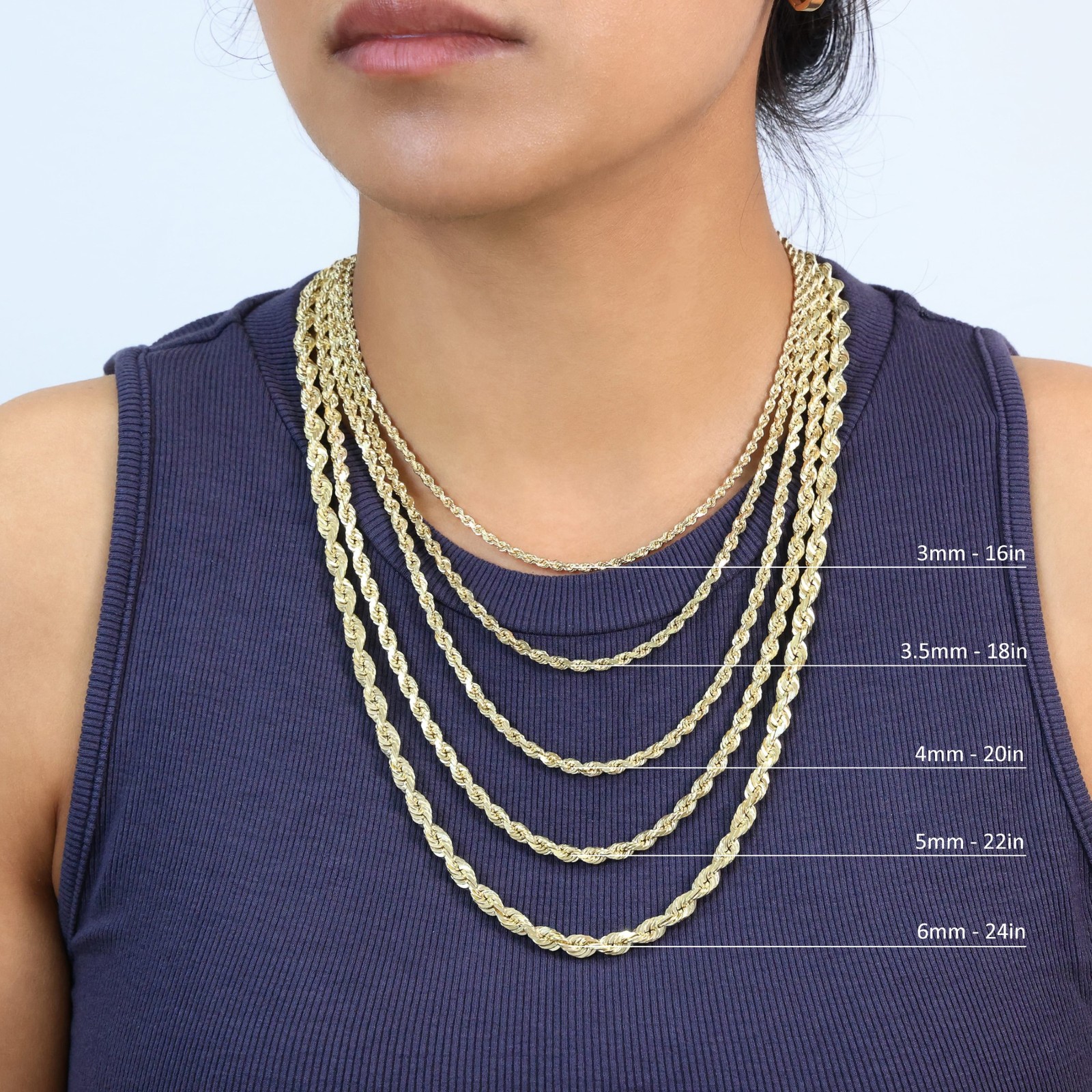 10K Yellow Gold 1.5mm-10mm Diamond Cut Rope Chain Necklace Mens Women 16″- 30″