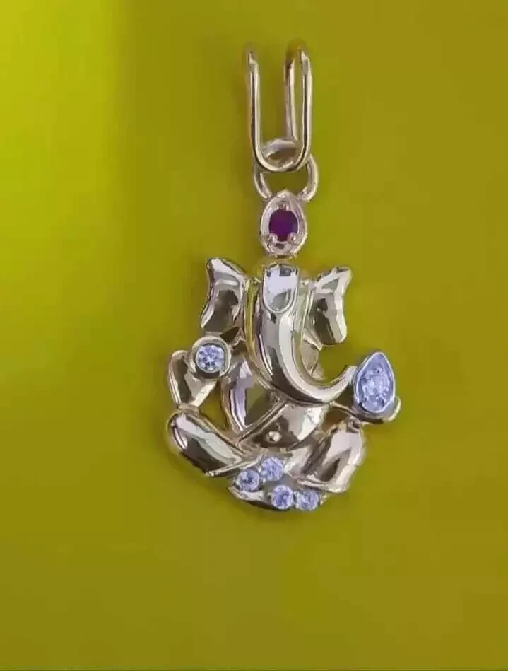 0.75Ct Round Cut Red Ruby & Diamond Ganesha Pendent 14K Yellow Gold Finish